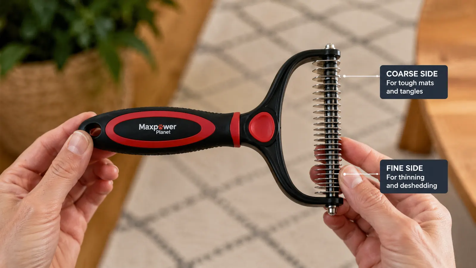 Close-up of the two sides of the Maxpower rake showing the coarse 9-tooth side and the fine 17-tooth side